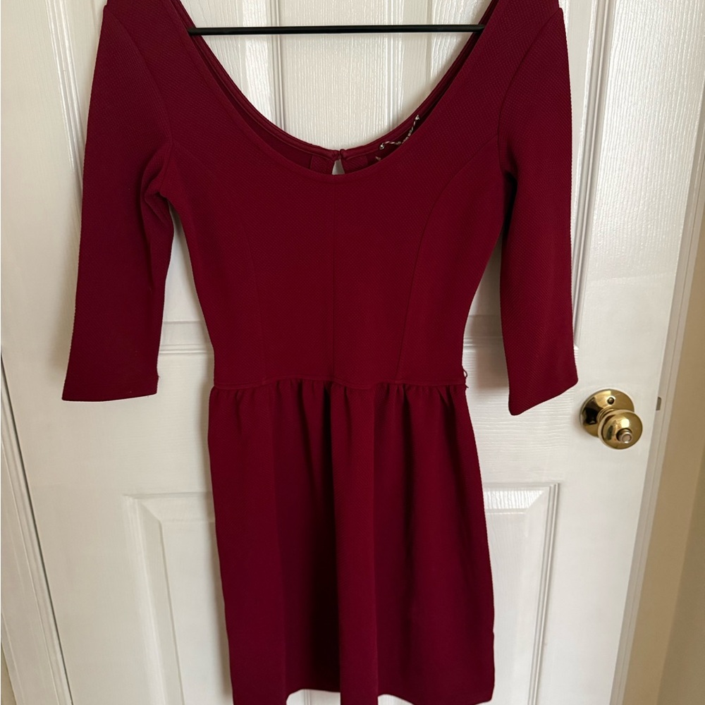 Bershka Deep Red Long Sleeve Dress